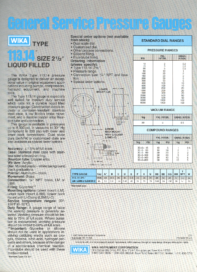 Central Supply Company Catalogs Wika